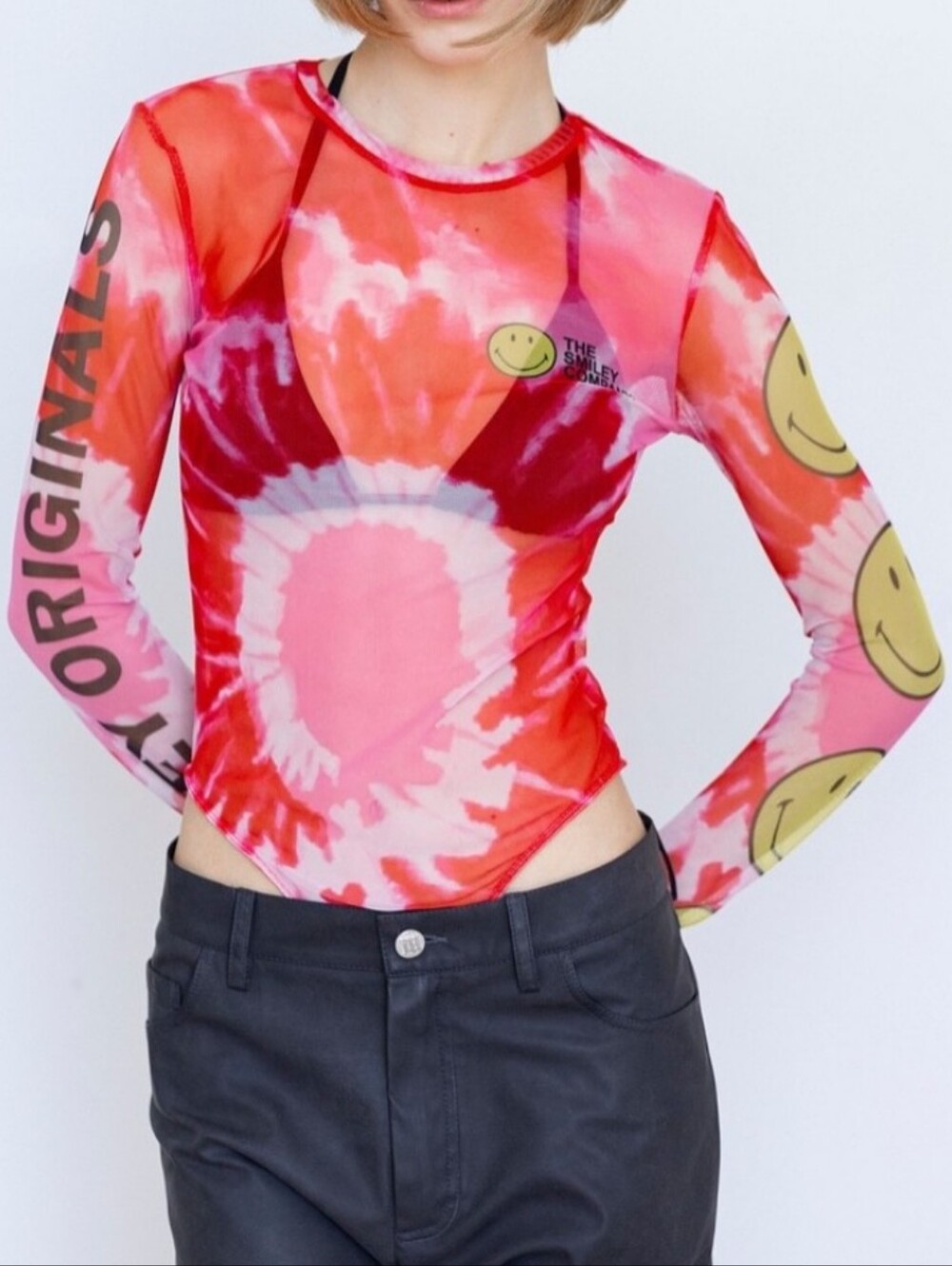 Zara smiley originals mesh tie dye bodysuit
